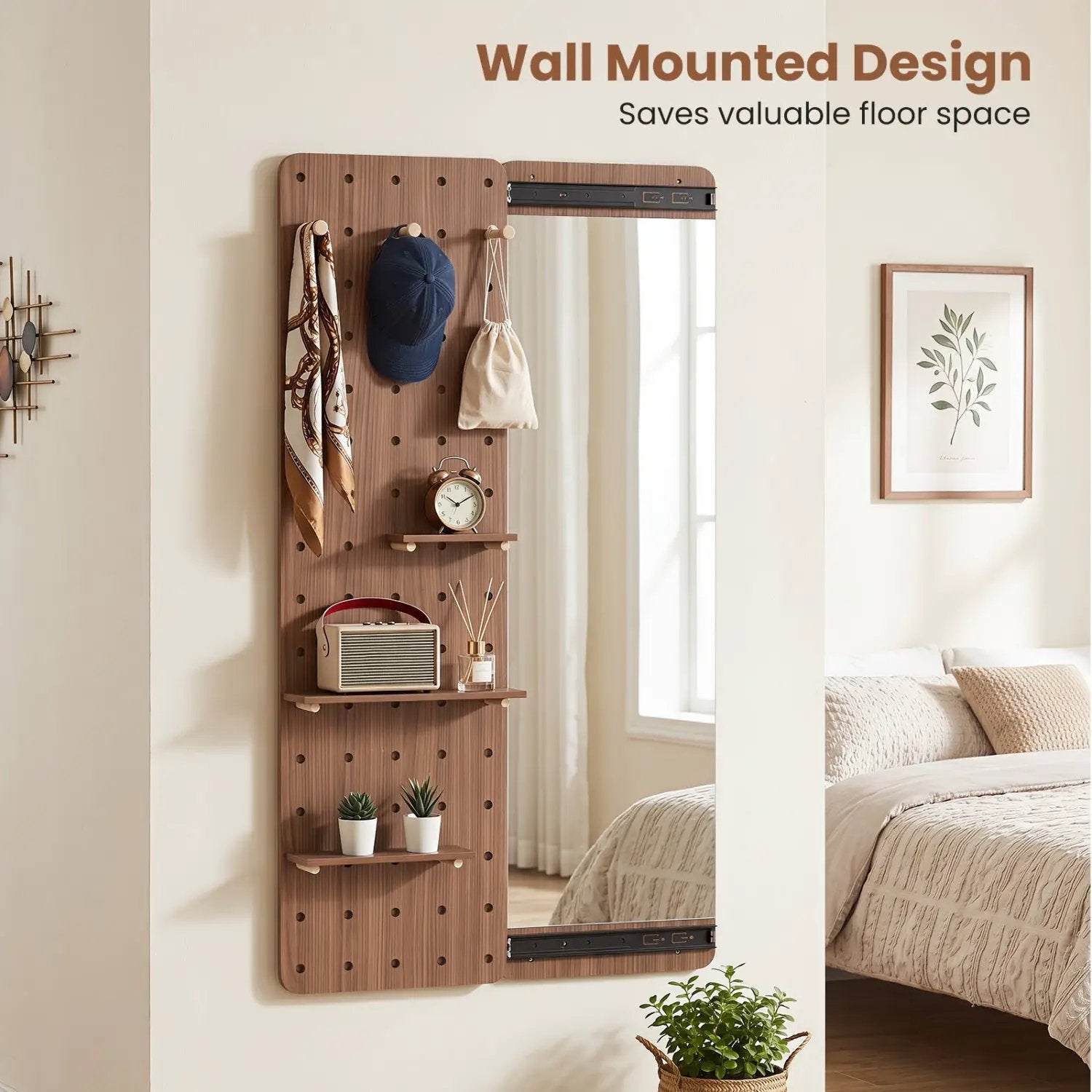 Full Length Wall Mirror with Sliding Pegboard & Shelves by DirectDeals