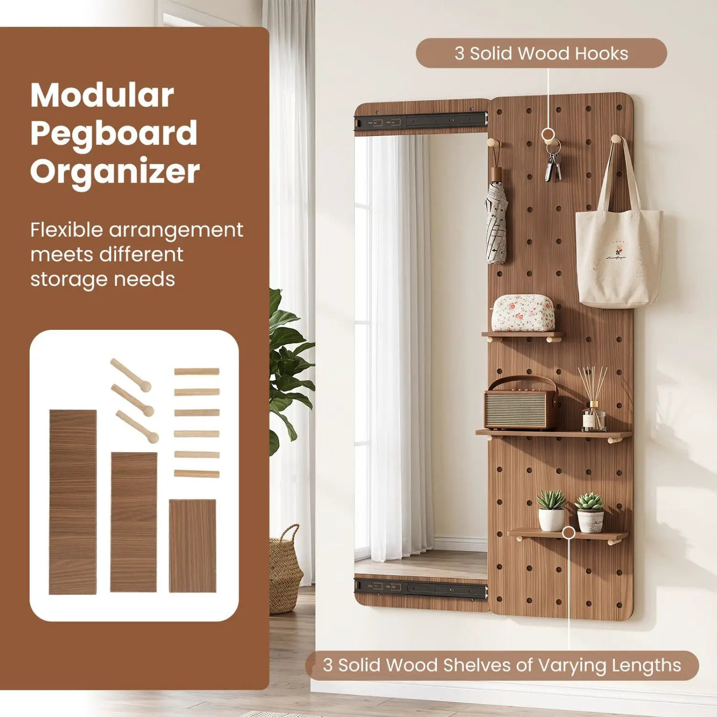 Full Length Wall Mirror with Sliding Pegboard & Shelves by DirectDeals