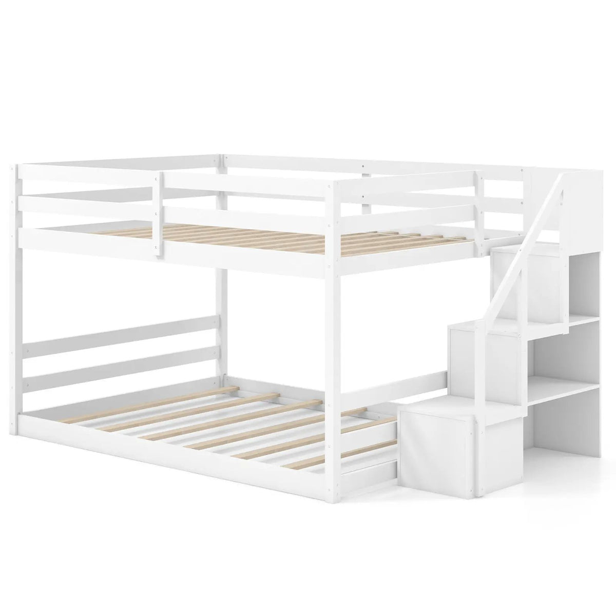 Solid Wood Full Over Full Low Bunk Bed with Storage Stairs, photo 3 of 9