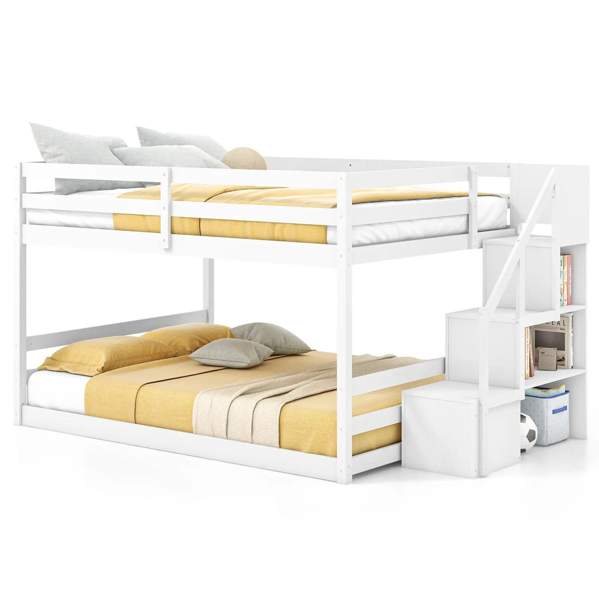 Solid Wood Full Over Full Low Bunk Bed with Storage Stairs, photo 4 of 9