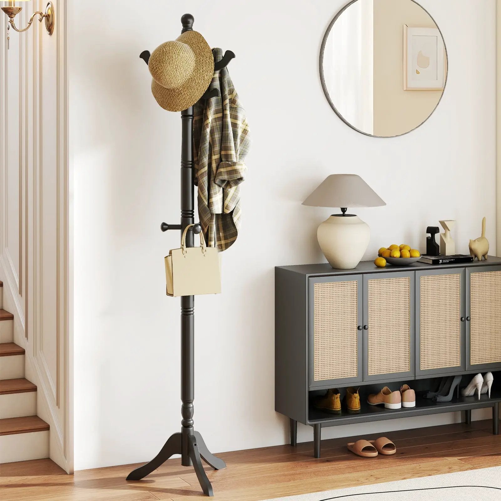 Solid Wood Hall Tree with 11 Hooks and 3 Height Options for Entryway by DirectDeals