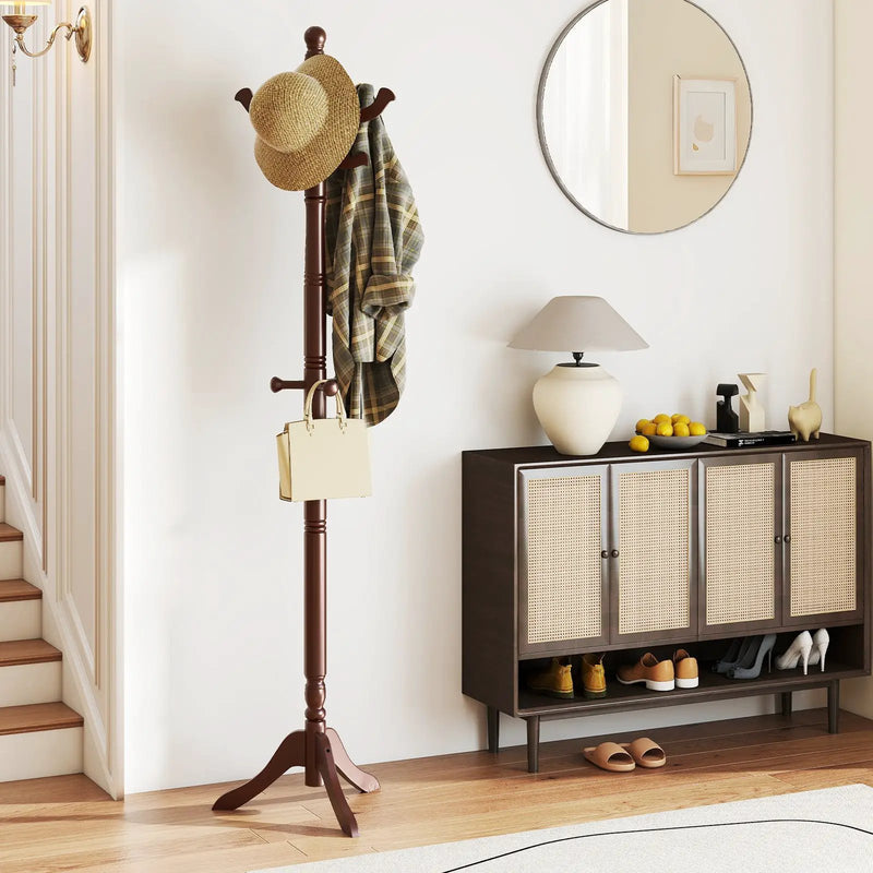 Solid Wood Hall Tree with 11 Hooks and 3 Height Options for Entryway by DirectDeals