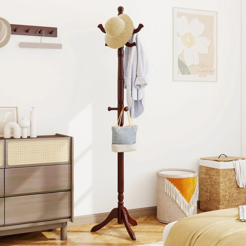 Solid Wood Hall Tree with 11 Hooks and 3 Height Options for Entryway by DirectDeals