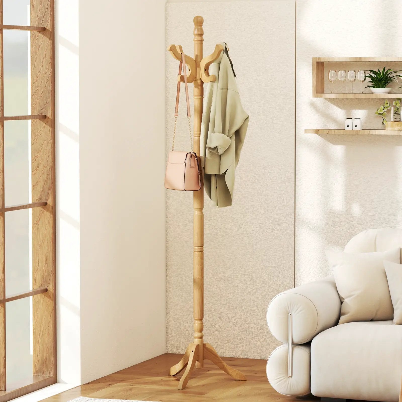 Solid Wood Hall Tree with 11 Hooks and 3 Height Options for Entryway by DirectDeals