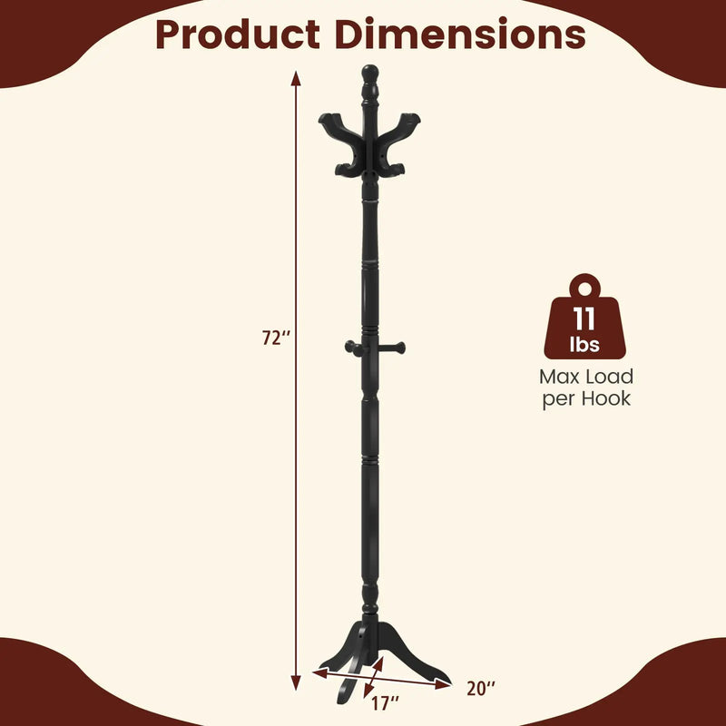 Solid Wood Hall Tree with 11 Hooks and 3 Height Options for Entryway by DirectDeals