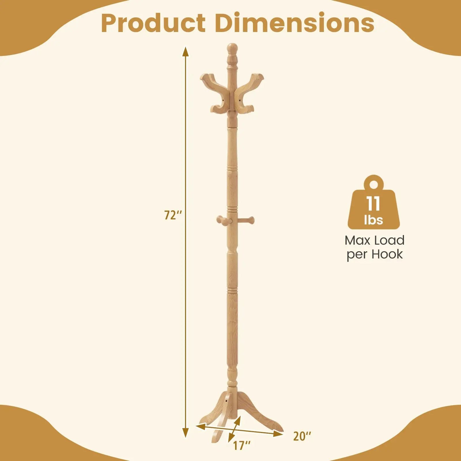 Solid Wood Hall Tree with 11 Hooks and 3 Height Options for Entryway by DirectDeals