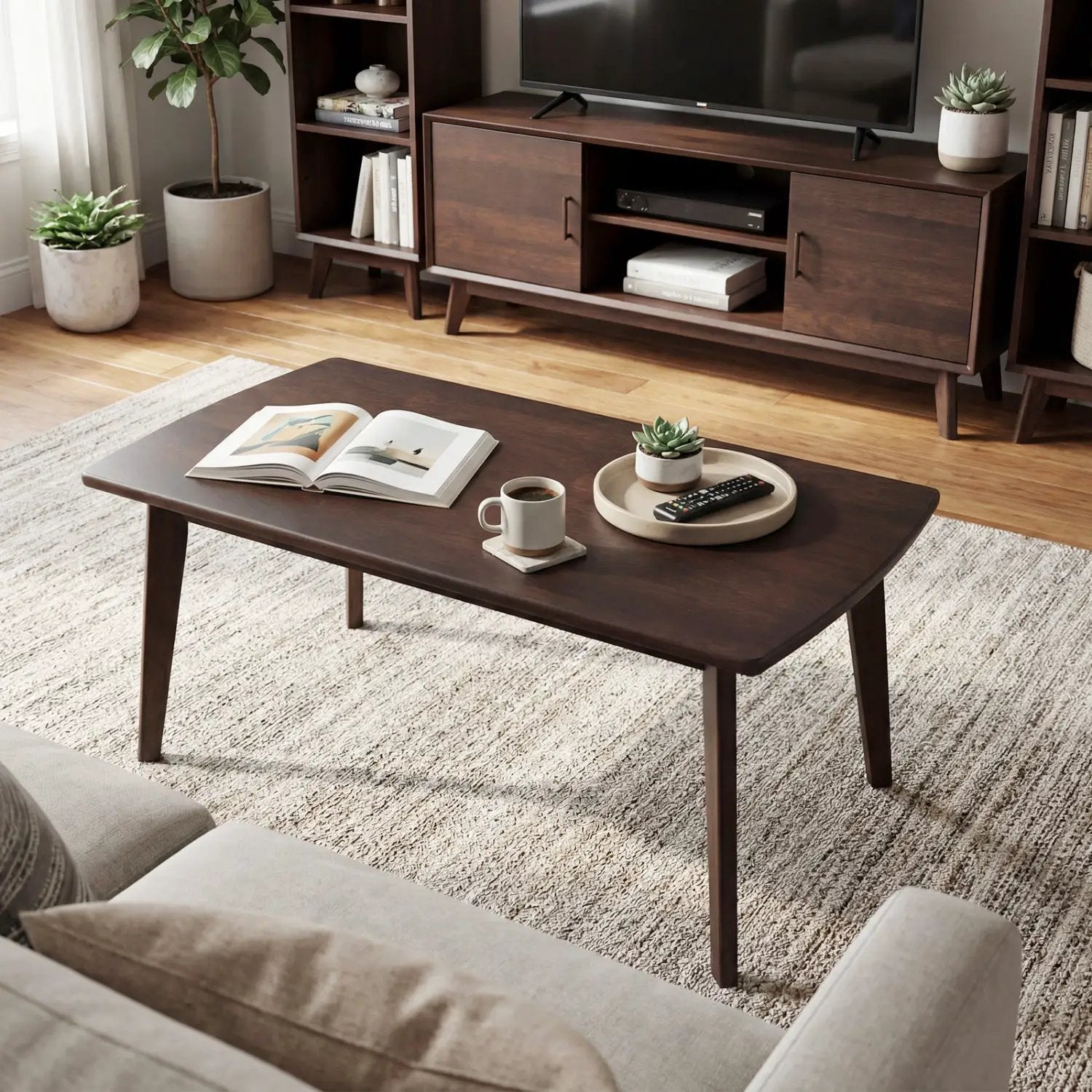 Solid Wood Modern Coffee Table with Tapered Legs by DirectDeals