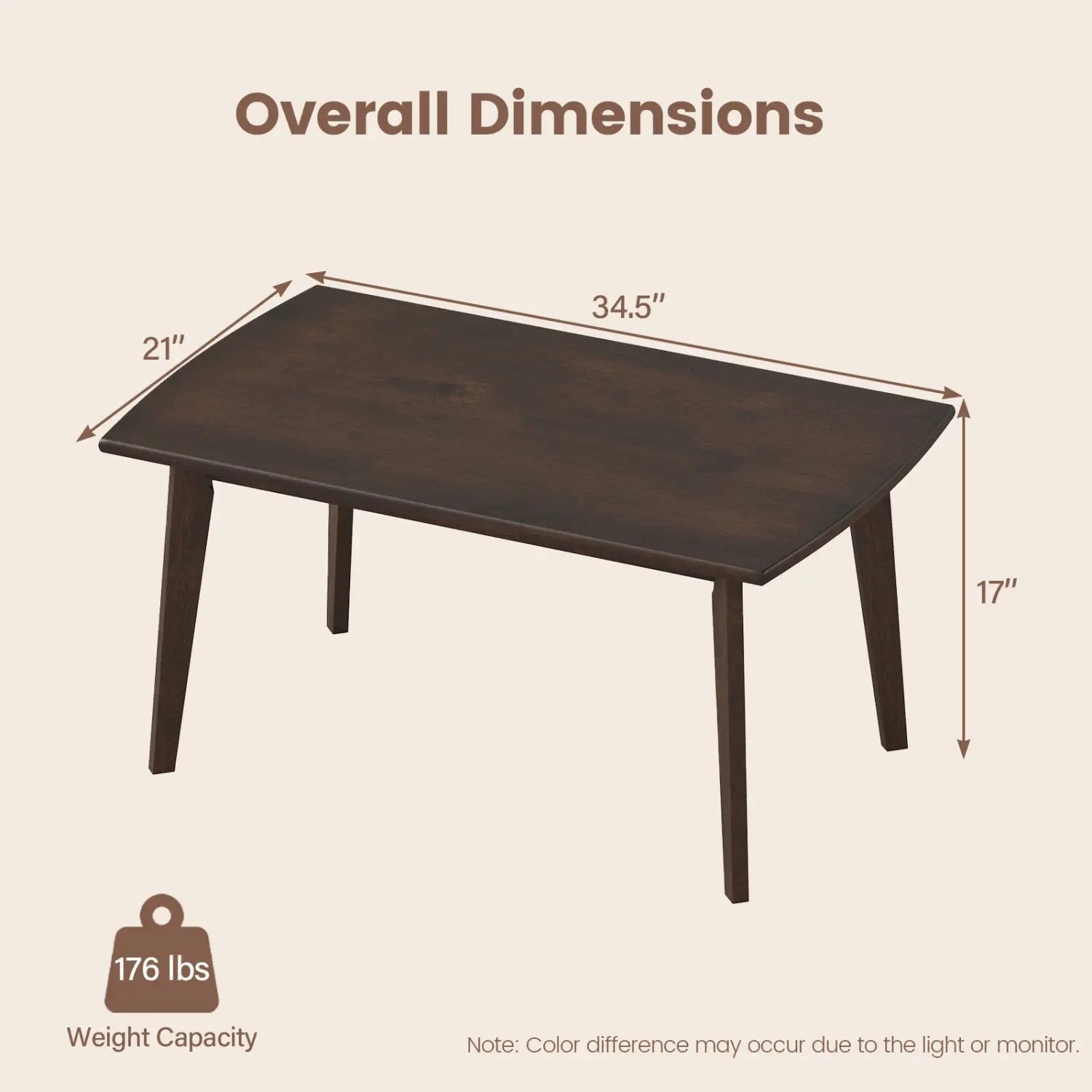 Solid Wood Modern Coffee Table with Tapered Legs by DirectDeals