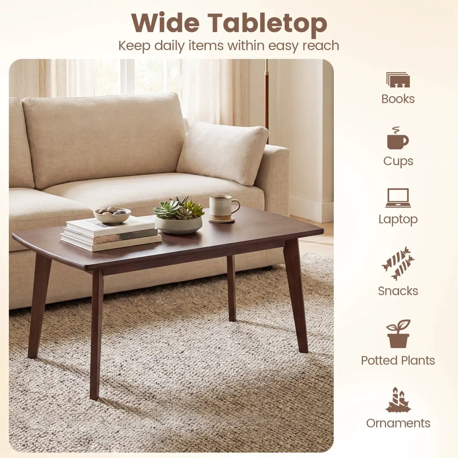 Solid Wood Modern Coffee Table with Tapered Legs by DirectDeals