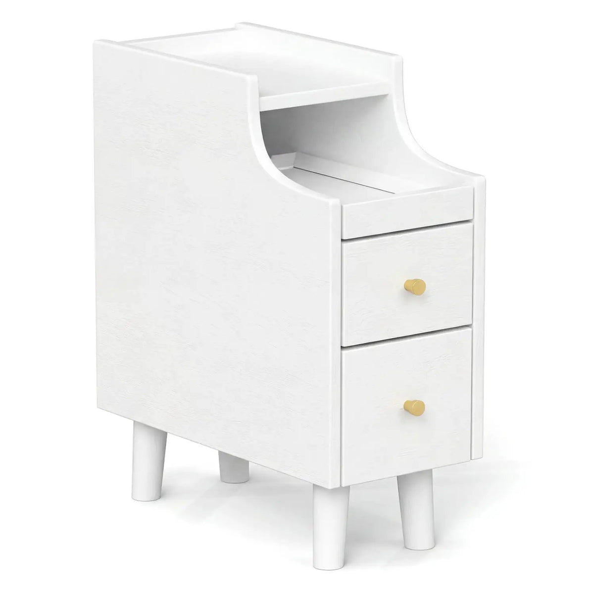 Solid Wood End Table Narrow Bedside Table with Pull-out Tray and 2 Storage Drawers-Brown, photo 9 of 10