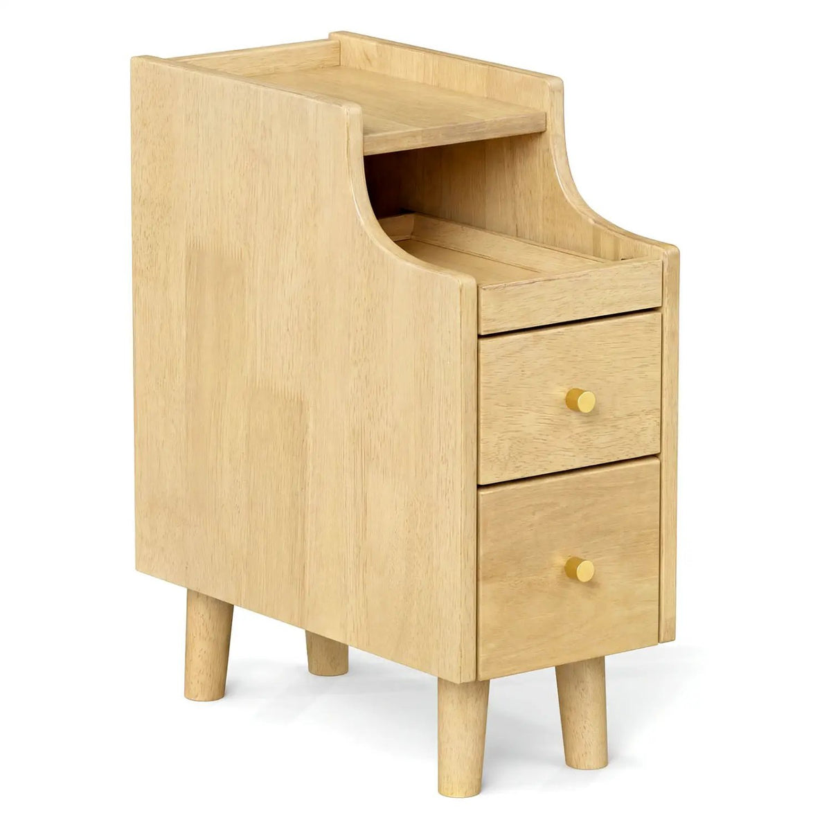 Solid Wood End Table Narrow Bedside Table with Pull-out Tray and 2 Storage Drawers-Brown, photo 10 of 10
