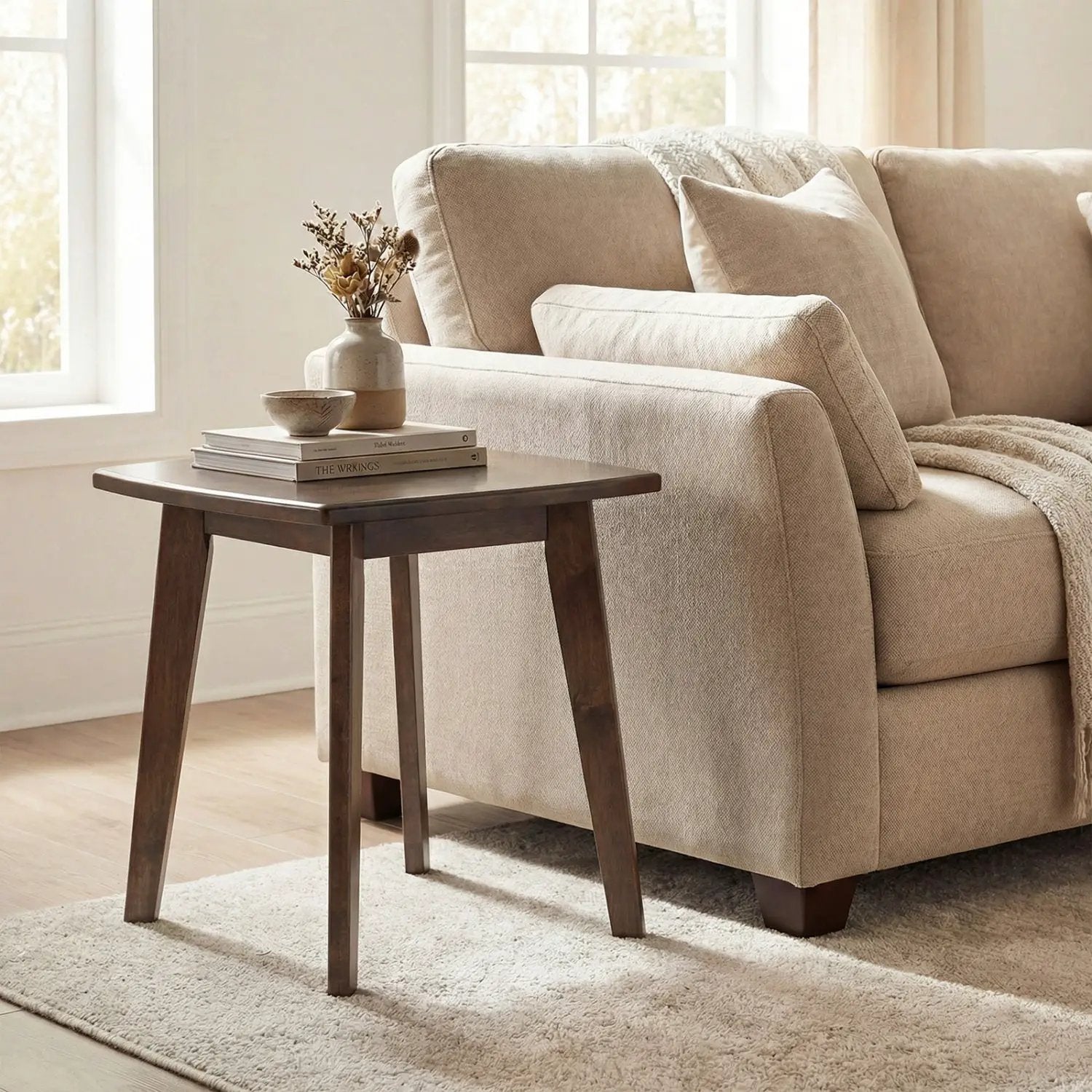 Solid Wood Side Table Square End Table with Thickened Top and Curved Edge by DirectDeals