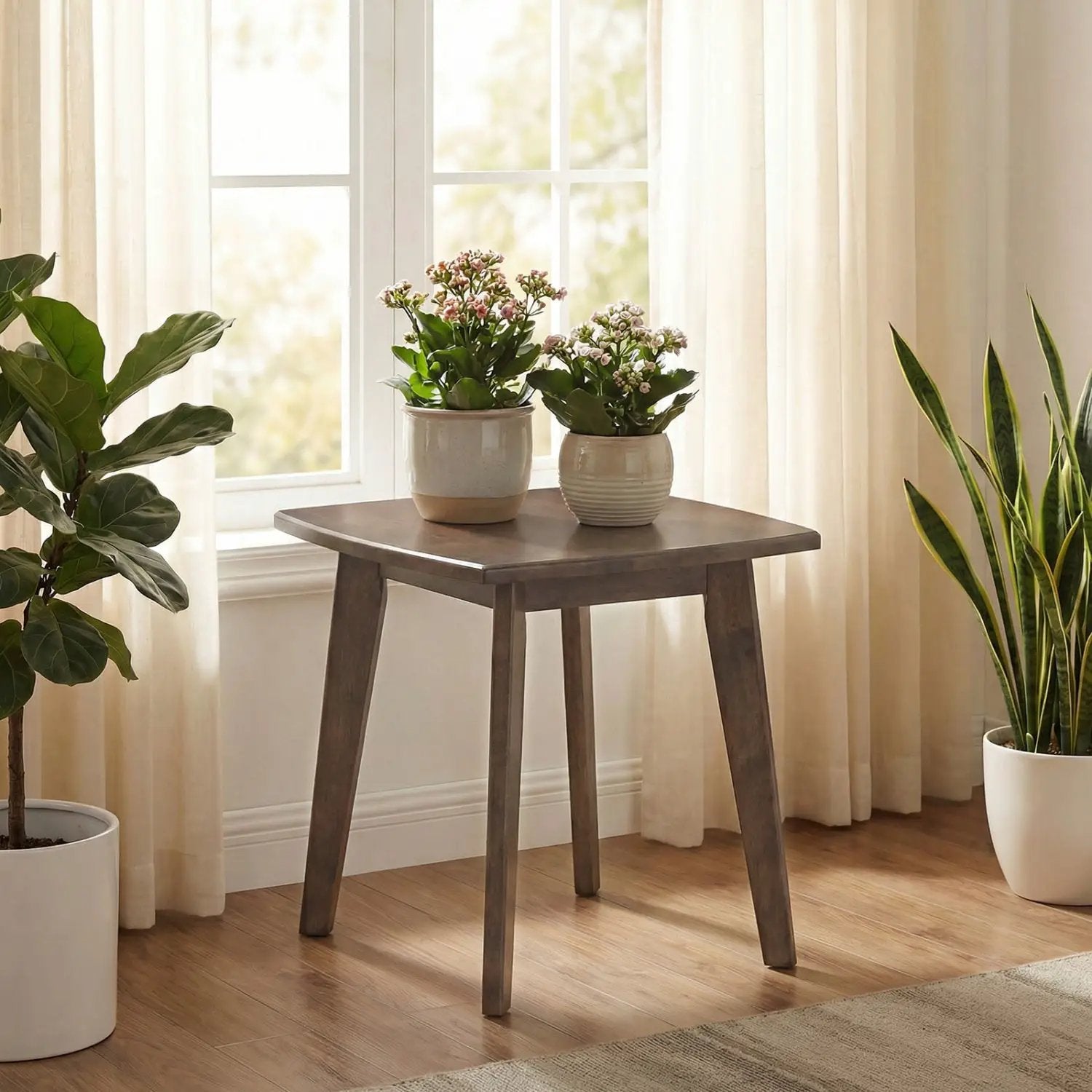 Solid Wood Side Table Square End Table with Thickened Top and Curved Edge by DirectDeals
