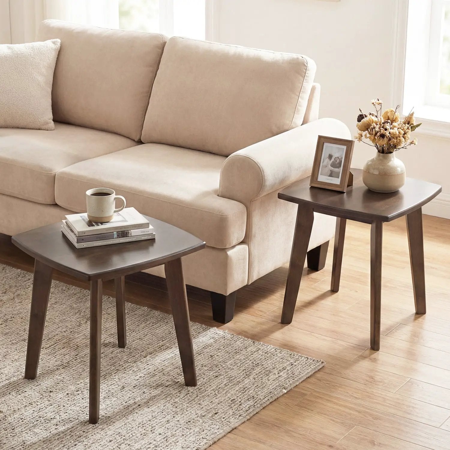 Solid Wood Side Table Square End Table with Thickened Top and Curved Edge by DirectDeals