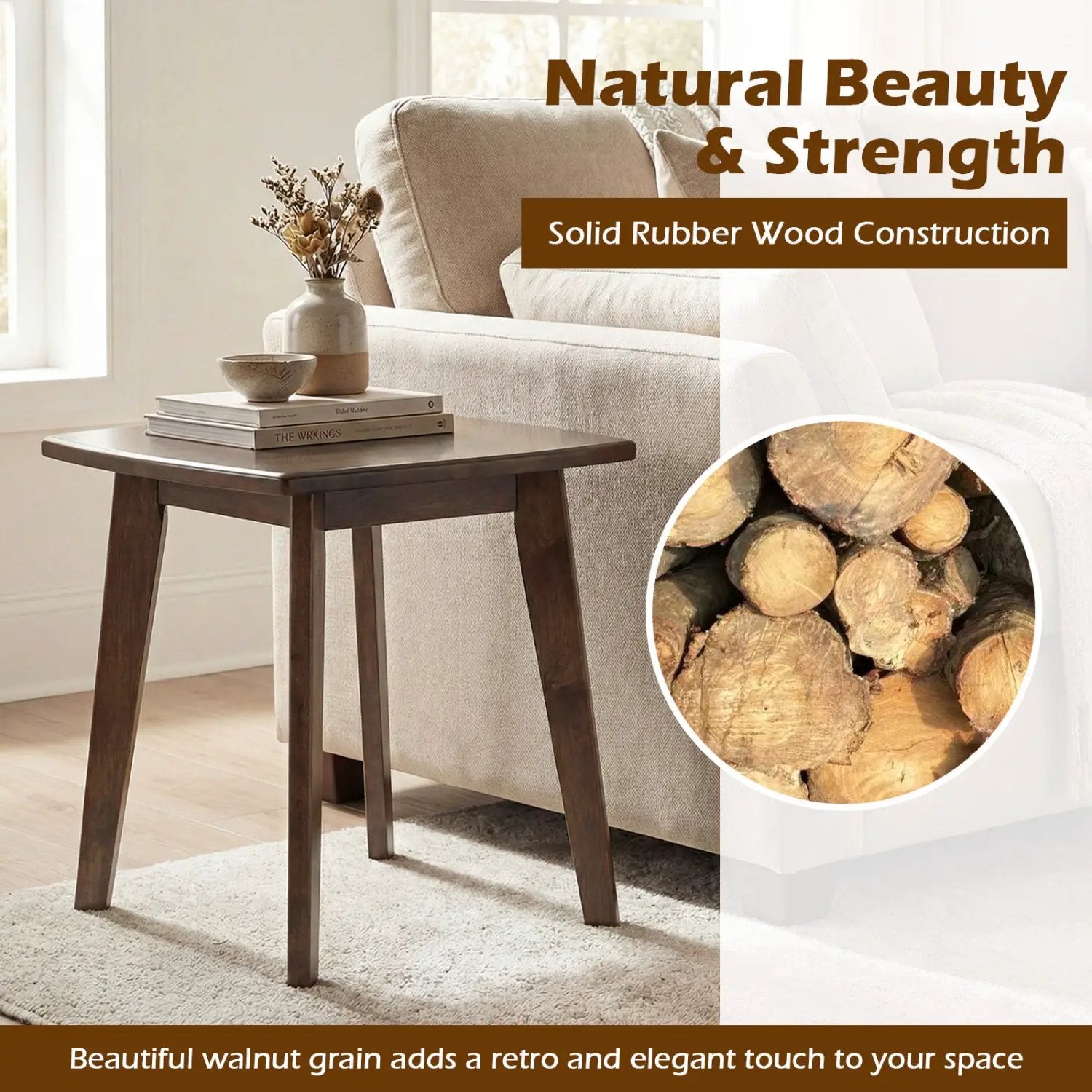 Solid Wood Side Table Square End Table with Thickened Top and Curved Edge by DirectDeals