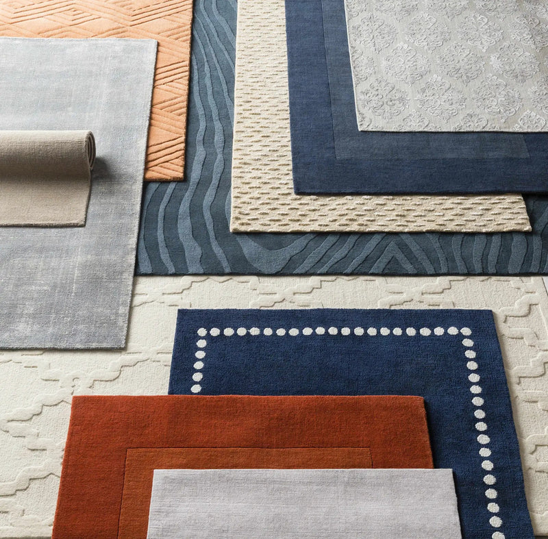 Bordered Solid Ink Blue Wool Rug by Boutique Rugs