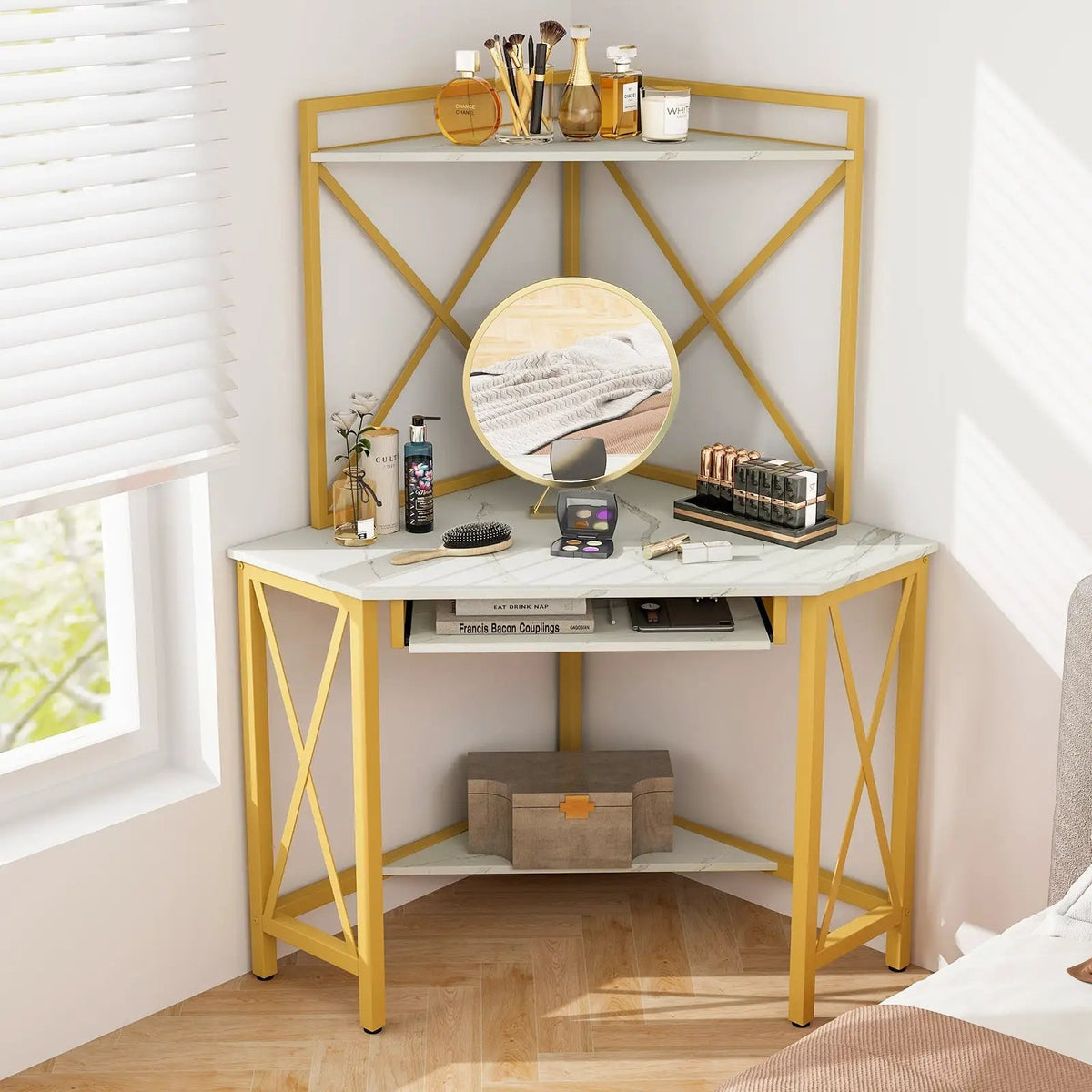 Space-Saving Corner Computer Desk with with Hutch and Keyboard Tray, photo 9 of 9