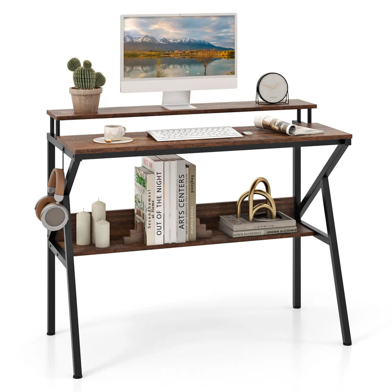 Space Saving Computer Desk with Monitor Stand and Extra Storage Shelf for Work Study by DirectDeals