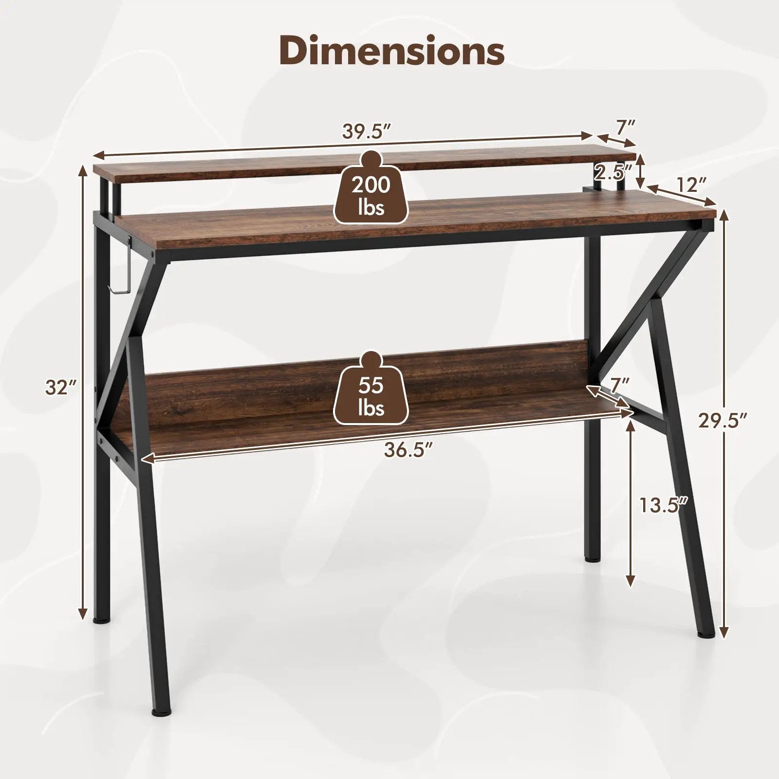 Space Saving Computer Desk with Monitor Stand and Extra Storage Shelf for Work Study by DirectDeals