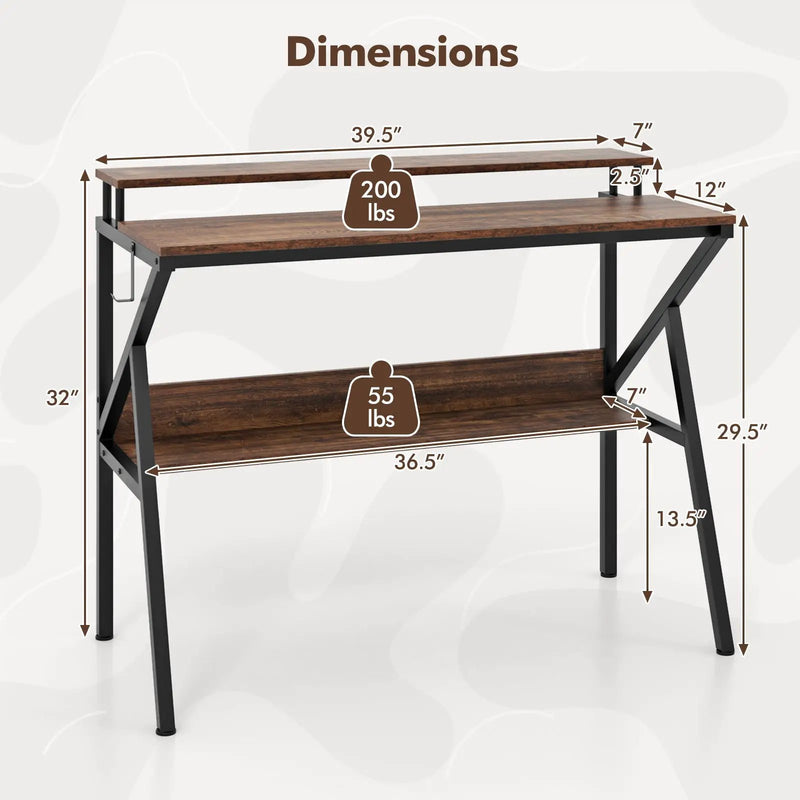 Space Saving Computer Desk with Monitor Stand and Extra Storage Shelf for Work Study by DirectDeals