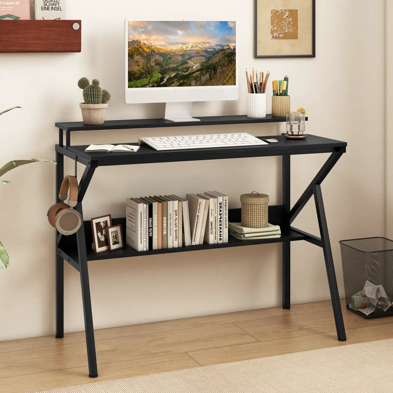 Space Saving Computer Desk with Monitor Stand and Extra Storage Shelf for Work Study by DirectDeals