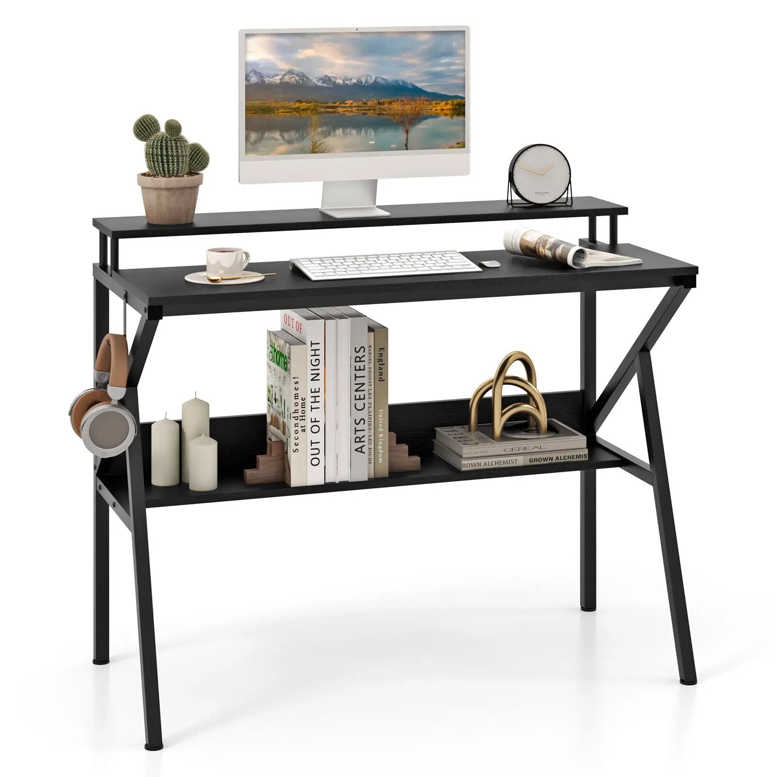 Space Saving Computer Desk with Monitor Stand and Extra Storage Shelf for Work Study by DirectDeals