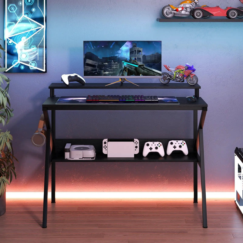 Space Saving Computer Desk with Monitor Stand and Extra Storage Shelf for Work Study by DirectDeals