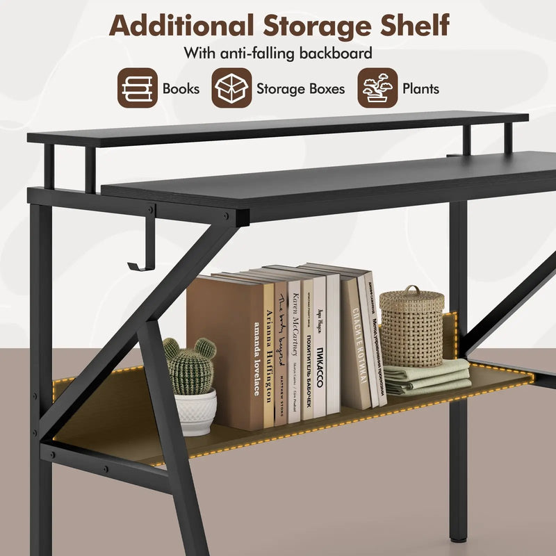 Space Saving Computer Desk with Monitor Stand and Extra Storage Shelf for Work Study by DirectDeals
