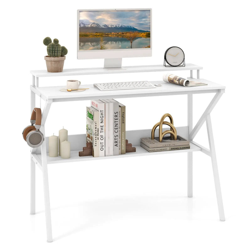 Space Saving Computer Desk with Monitor Stand and Extra Storage Shelf for Work Study by DirectDeals