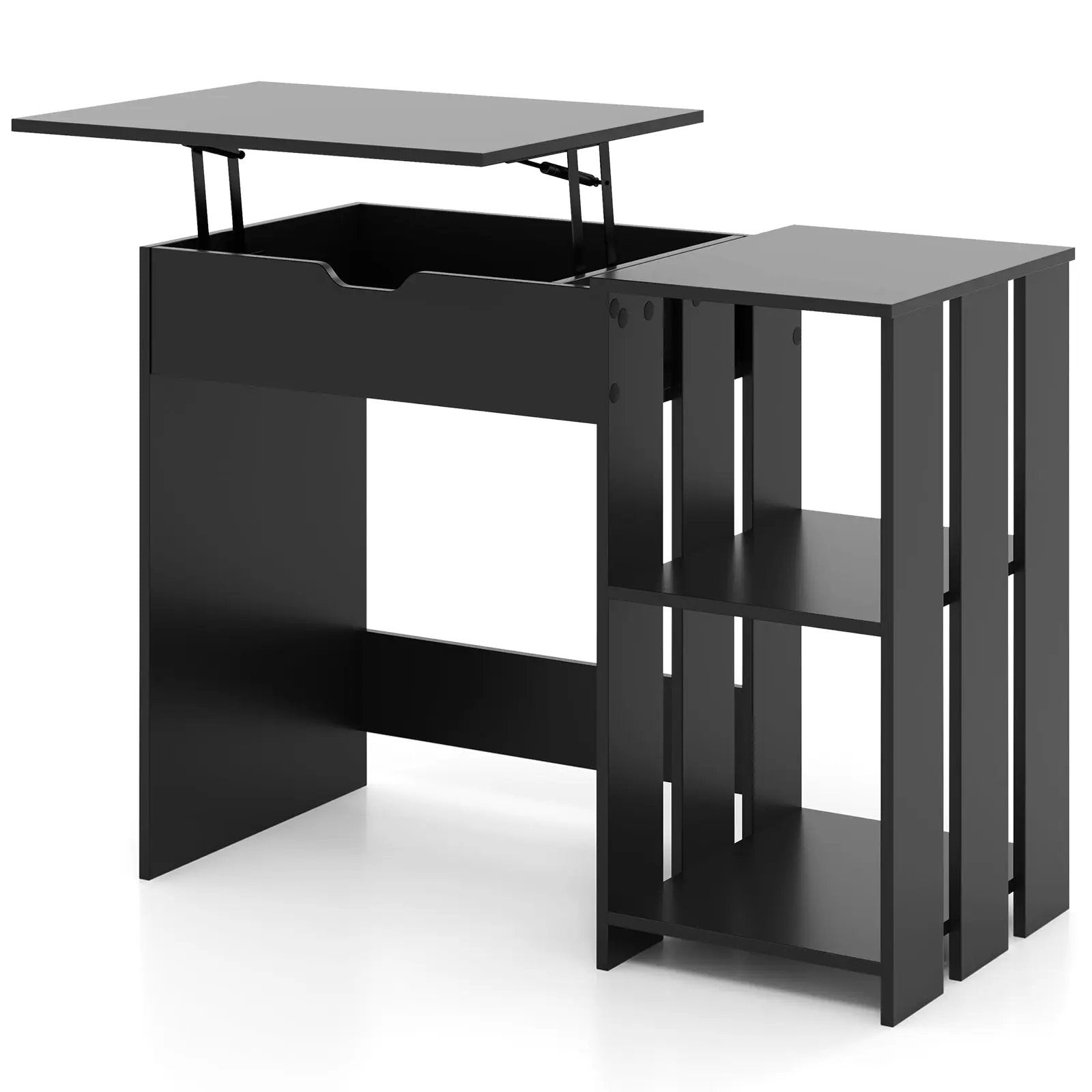 Space Saving Computer Desk with Hidden Compartment and Open Storage Shelves-Black by DirectDeals