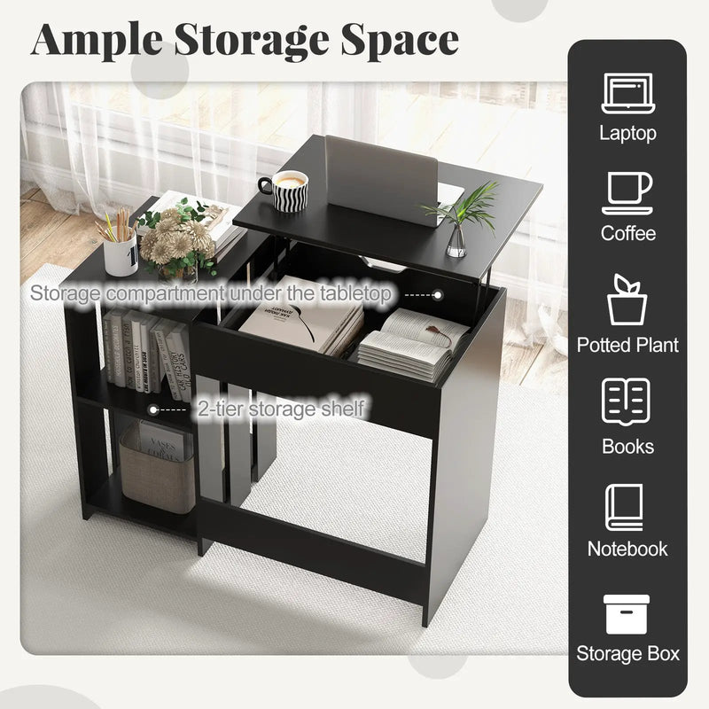 Space Saving Computer Desk with Hidden Compartment and Open Storage Shelves-Black by DirectDeals
