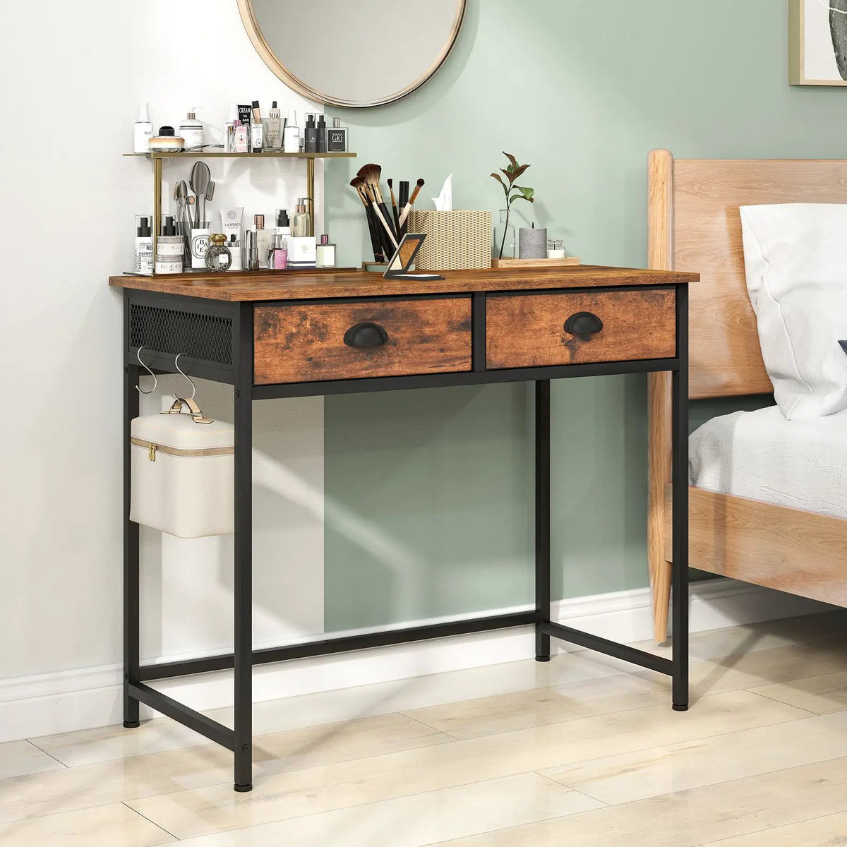 Space Saving Home Office Desk with 2 Fabric Drawers and 4 Hanging Hooks, photo 14 of 16