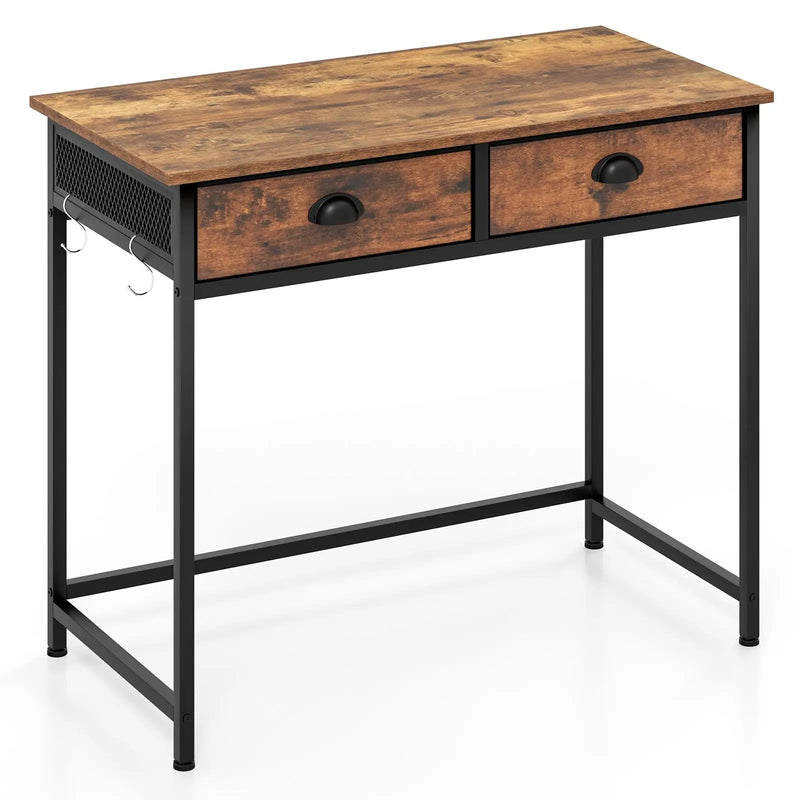 Space Saving Home Office Desk with 2 Fabric Drawers and 4 Hanging Hooks by DirectDeals