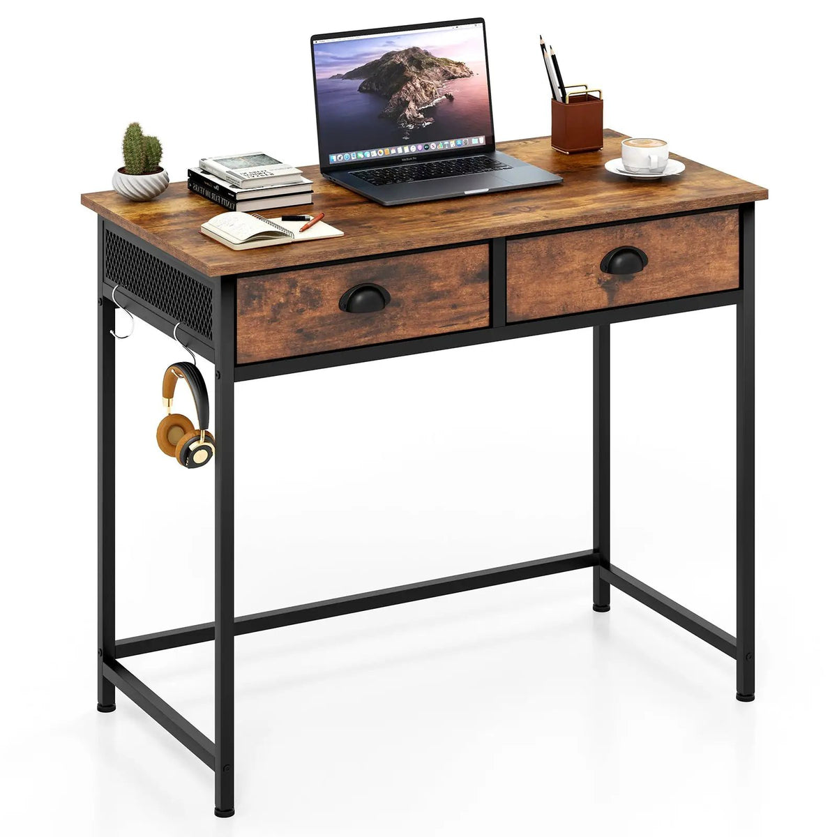 Space Saving Home Office Desk with 2 Fabric Drawers and 4 Hanging Hooks, photo 10 of 16