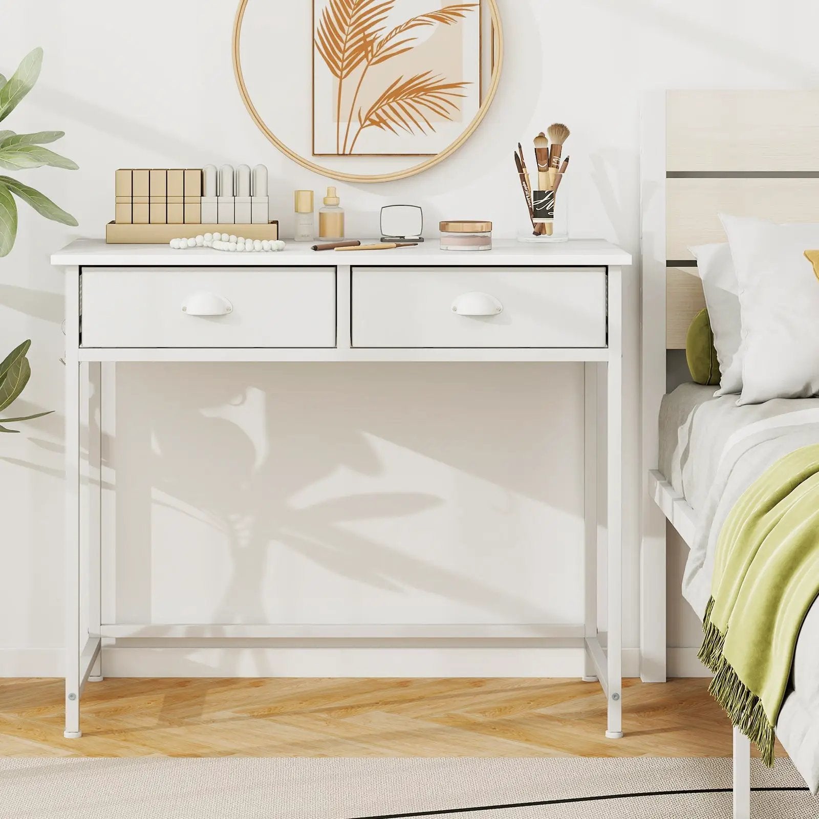 Space Saving Home Office Desk with 2 Fabric Drawers and 4 Hanging Hooks by DirectDeals