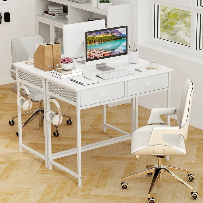 Space Saving Home Office Desk with 2 Fabric Drawers and 4 Hanging Hooks by DirectDeals