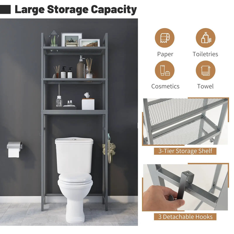 Over-The-Toilet Storage Shelf Space Saving Metal Bathroom Organizer Hooks by DirectDeals