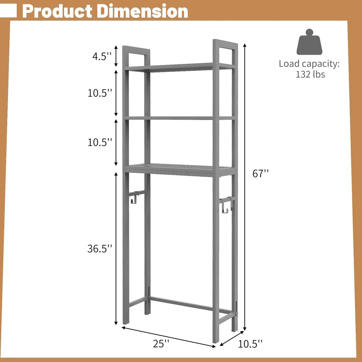 Over-The-Toilet Storage Shelf Space Saving Metal Bathroom Organizer Hooks by DirectDeals