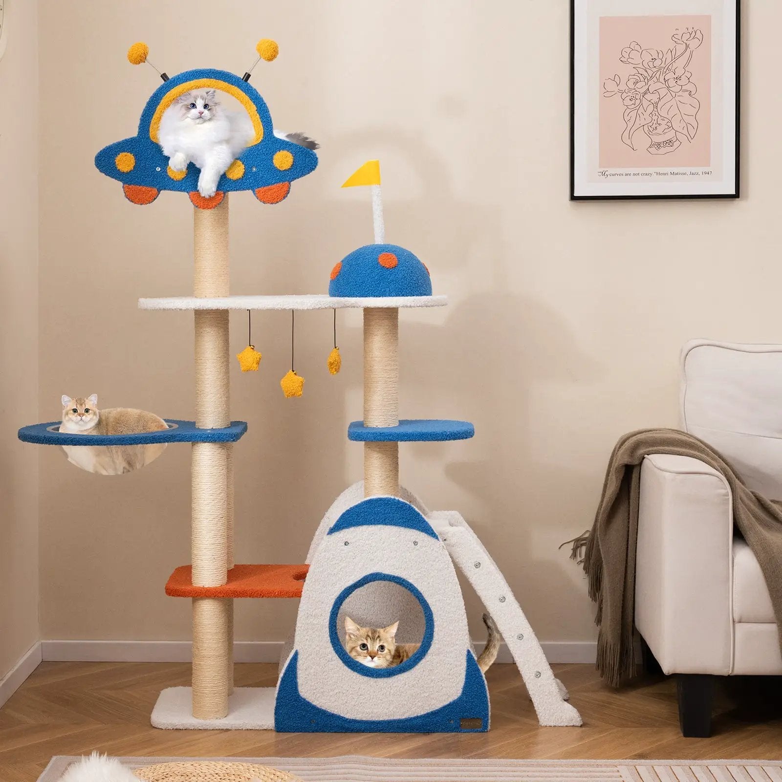 Space Theme Cat Tree Multi-level Cat Tower with Sisal Covered Scratching Posts-Multicolor by DirectDeals