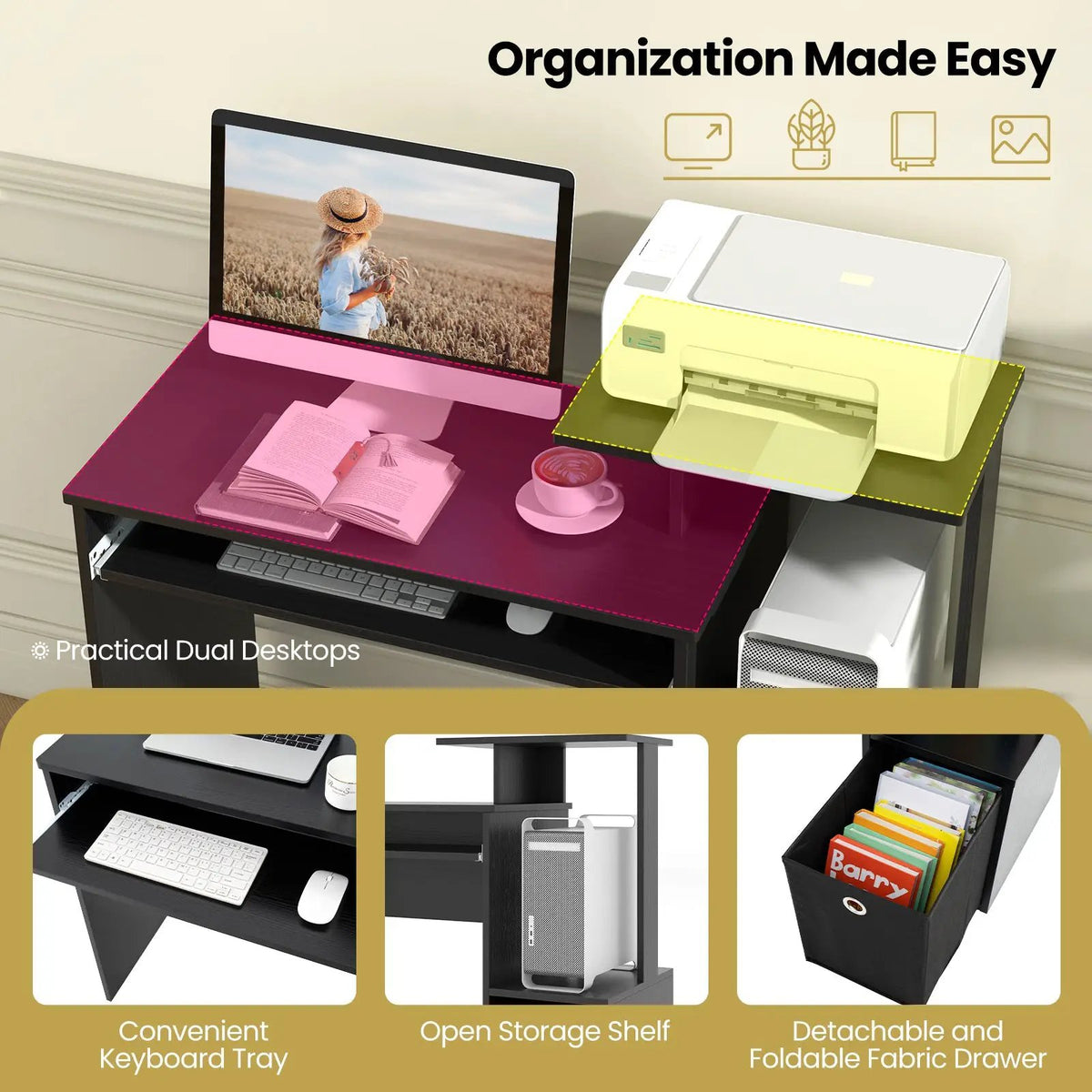 Space-saving Computer Desk with Pull-out Keyboard Tray, photo 8 of 9