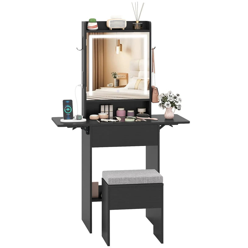 Space-saving Vanity Desk with Mirror and Lights for Bedroom by DirectDeals