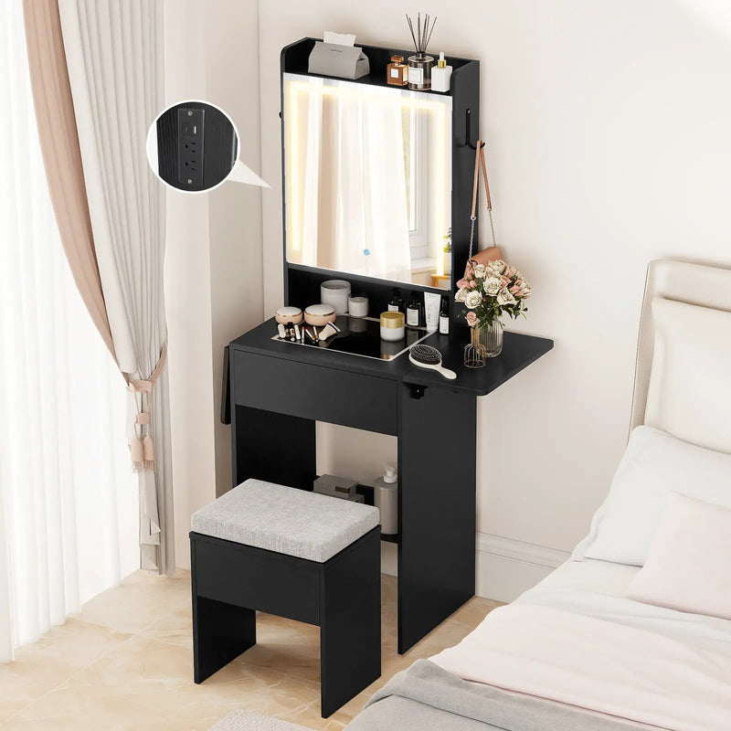 Space-saving Vanity Desk with Mirror and Lights for Bedroom by DirectDeals
