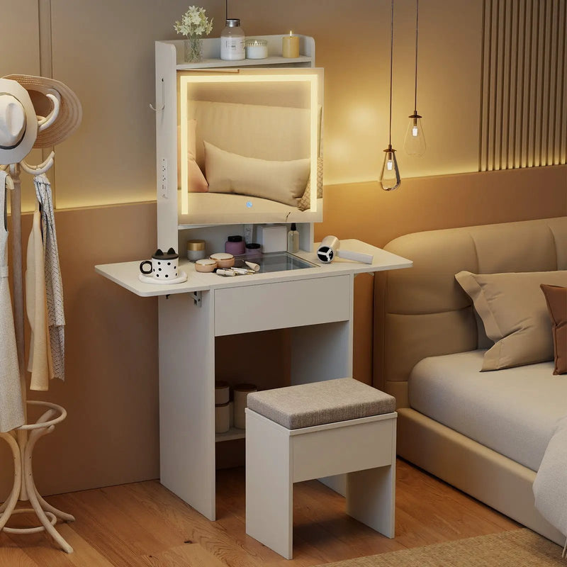 Space-saving Vanity Desk with Mirror and Lights for Bedroom by DirectDeals