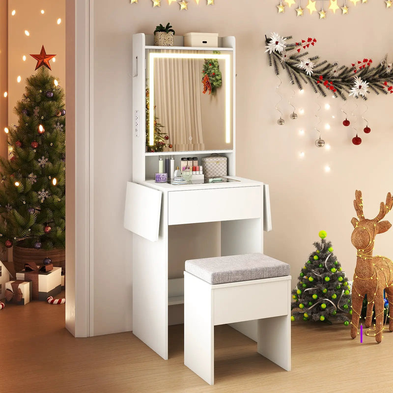 Space-saving Vanity Desk with Mirror and Lights for Bedroom by DirectDeals