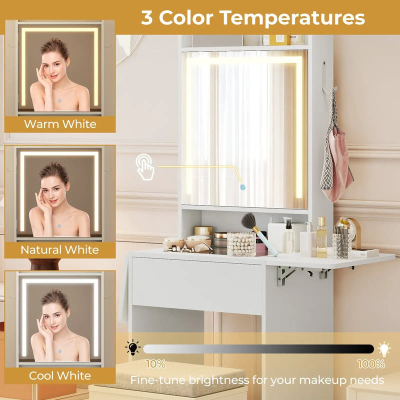 Space-saving Vanity Desk with Mirror and Lights for Bedroom by DirectDeals