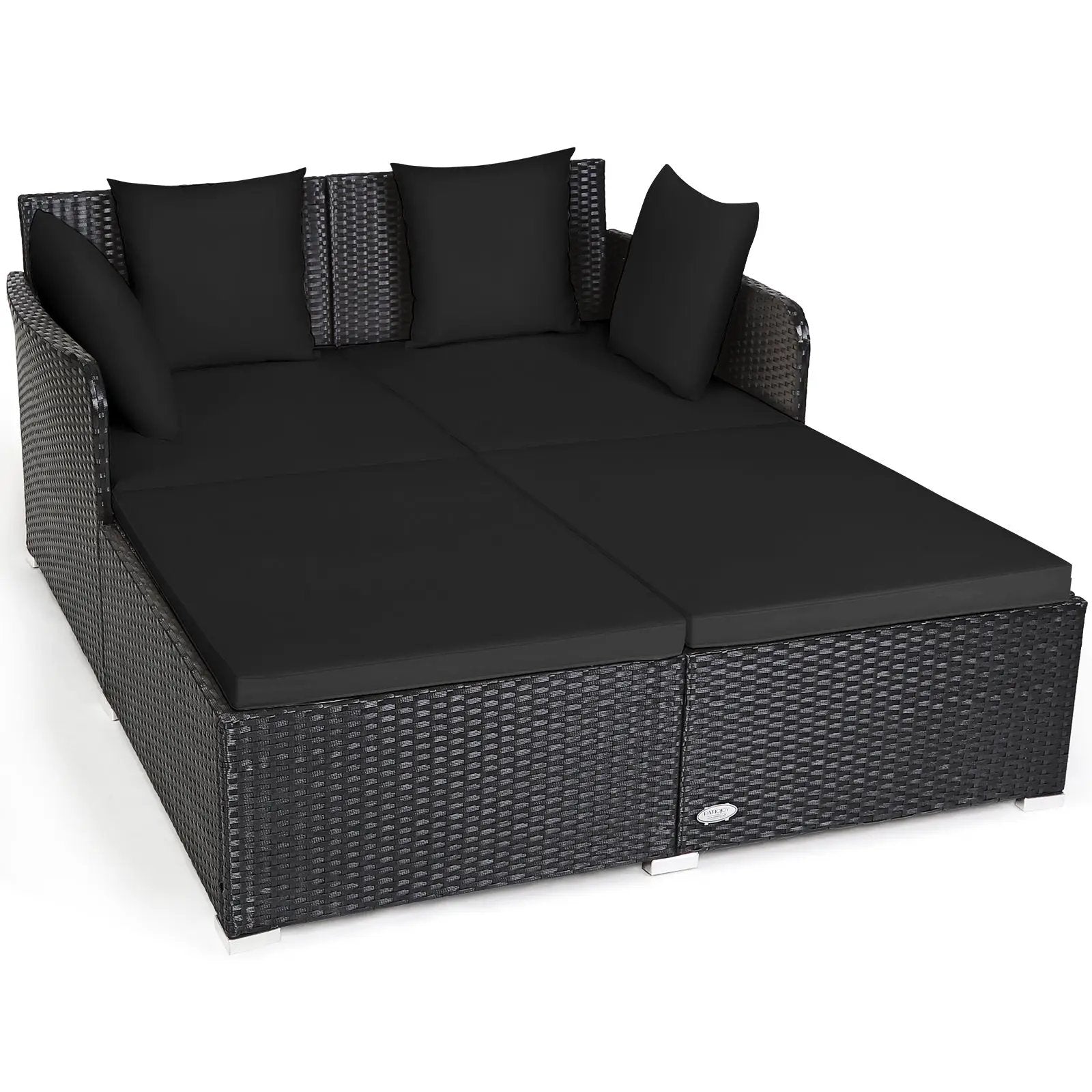 Spacious Outdoor Rattan Daybed with Upholstered Cushions and Pillows by DirectDeals