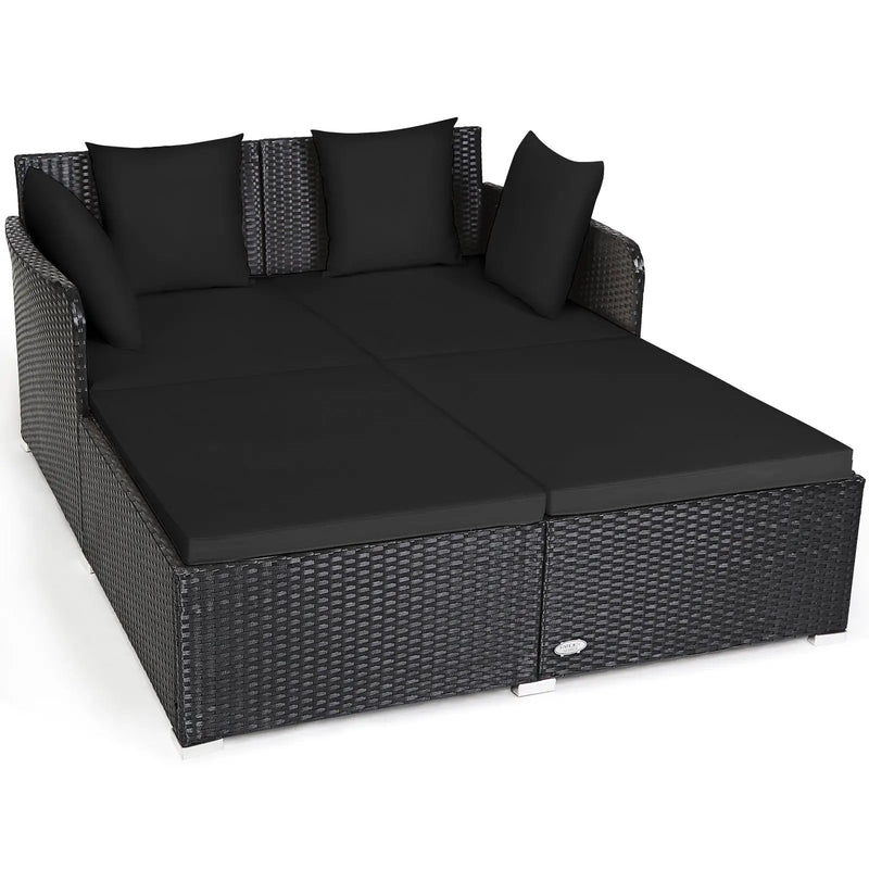 Spacious Outdoor Rattan Daybed with Upholstered Cushions and Pillows by DirectDeals