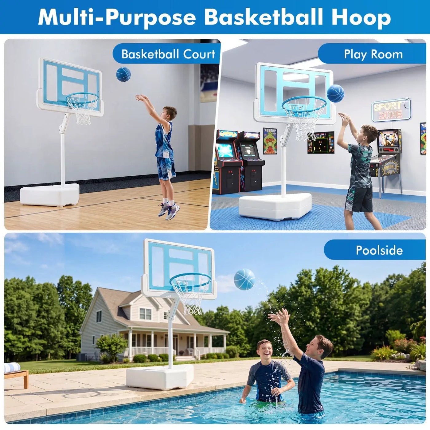 Pool Basketball Hoop with Adjustable Height & 2 Balls by DirectDeals