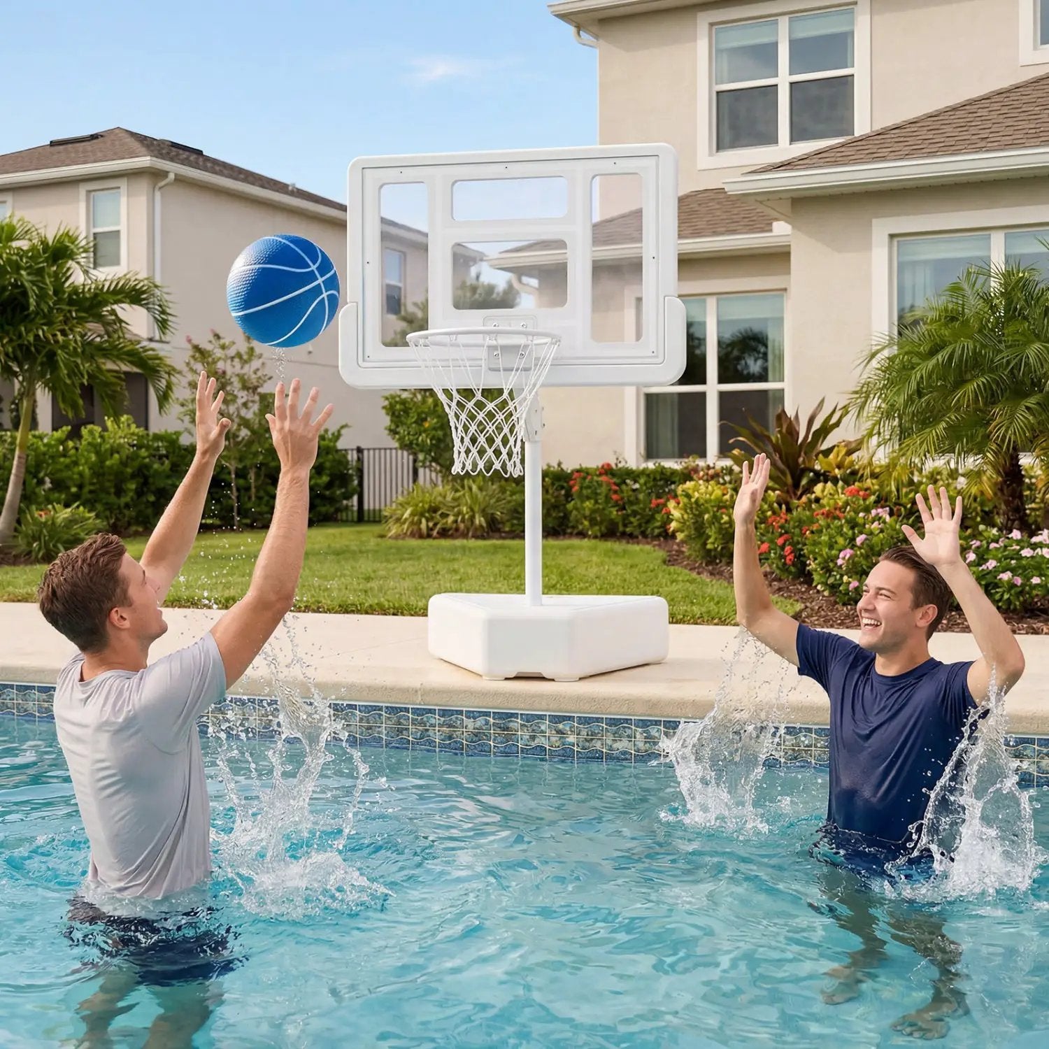 Pool Basketball Hoop with Adjustable Height & 2 Balls by DirectDeals