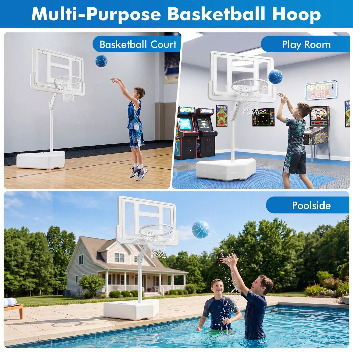 Pool Basketball Hoop with Adjustable Height & 2 Balls by DirectDeals